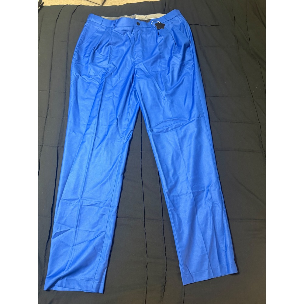 Mens Royal Blue Pleated Dress Pants Straight Leg Trousers 38W x 32L Cobalt